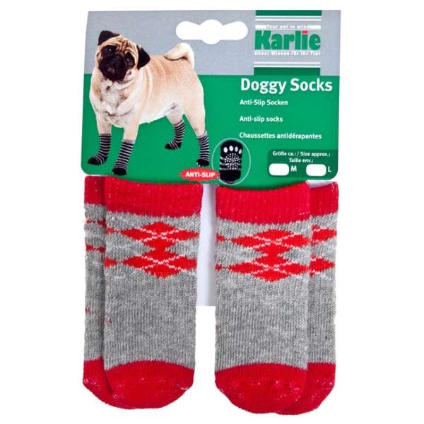 Karlie Doggy Socks Hundesocken 4er Set - Rot/Grau - L