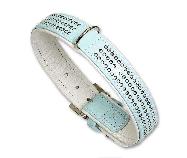 Karlie VINTAGE Strass Halsband 3-reihig - Hellblau - 30 mm, 60 cm